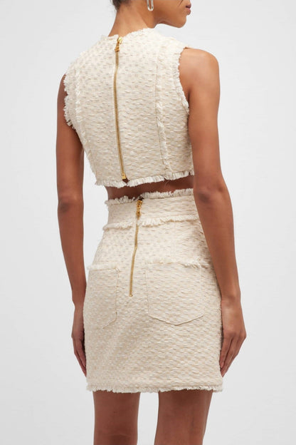 Amaia Tweed Sleeveless Buttoned Crop Top