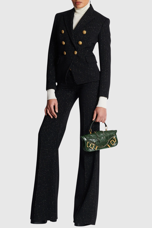 Amira Pinstripe Buttoned Blazer & Pants Set