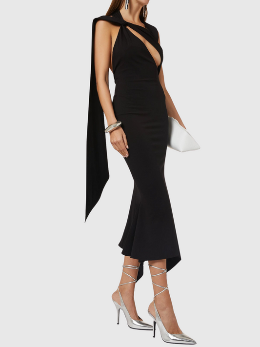 Amirah Cutout Backless Ruffle Midi Dress