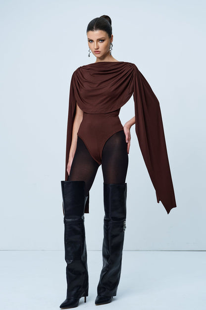 Aniela Cowl Neck Ruch Shawl Bodysuit