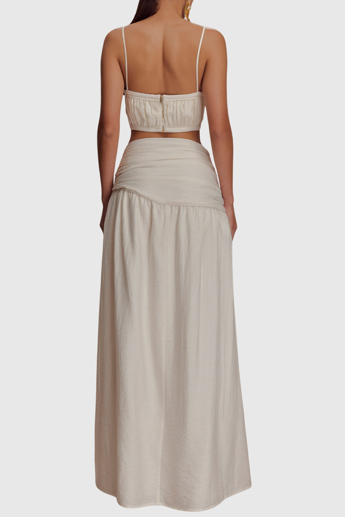 Annike Ruched Top & Knot Maxi Skirt Set - White