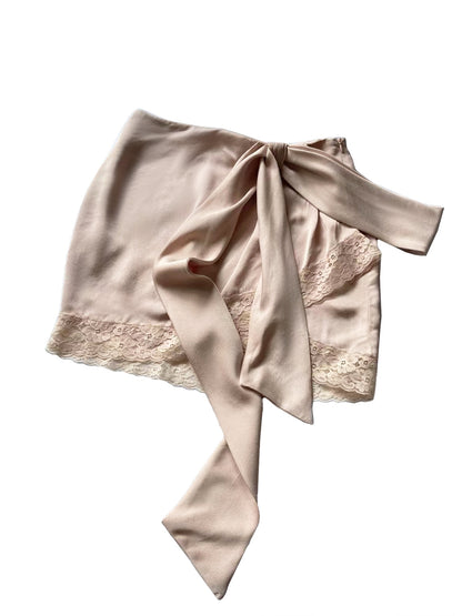 Ansel Lace Up Bow Satin Skirt In Pink