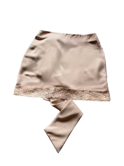 Ansel Lace Up Bow Satin Skirt In Pink