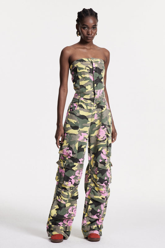 Arawn Camouflage Floral Print Cargo Jumpsuit