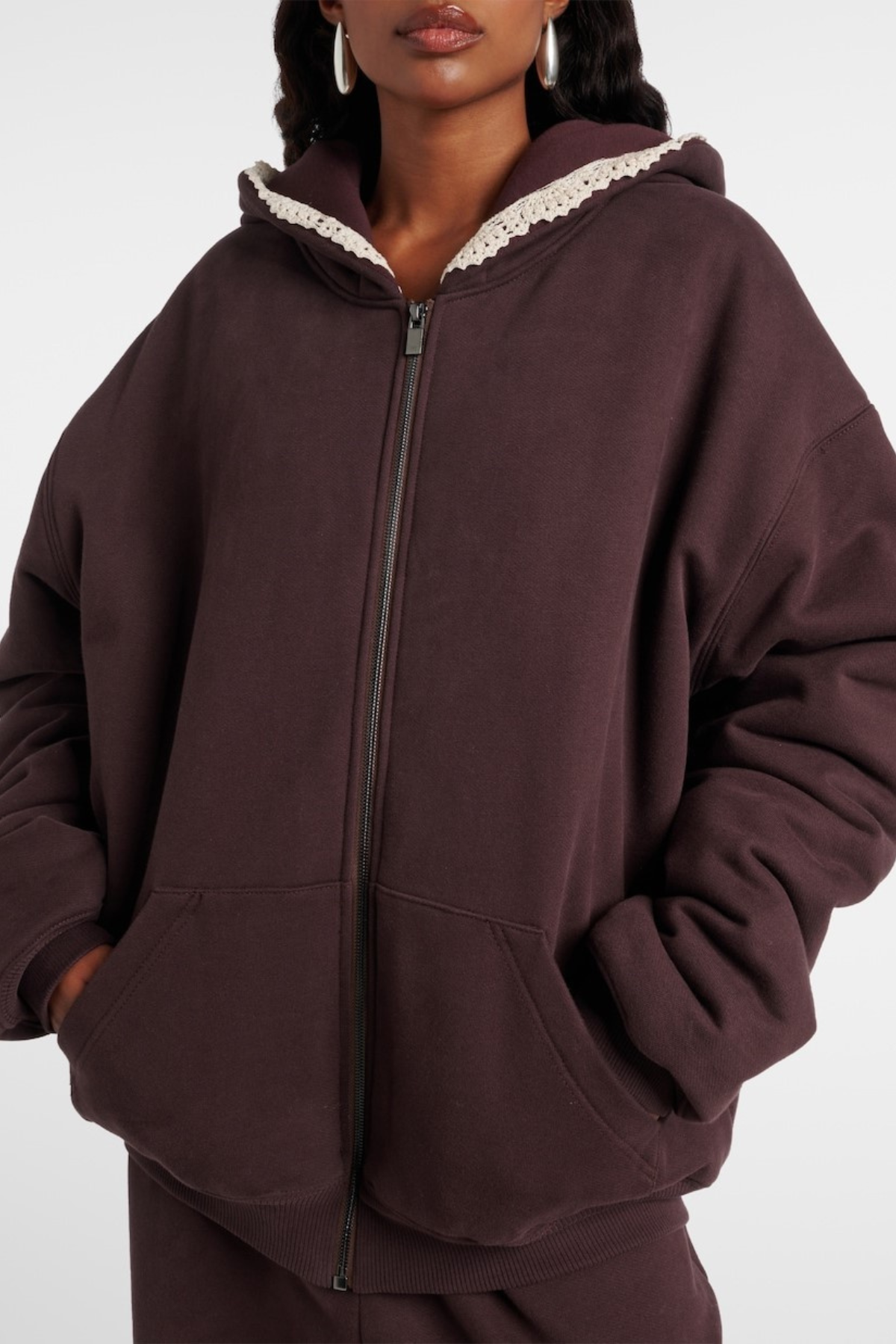 Ardesia Crochet-trimmed Zip-up Hoodie - Chocolate