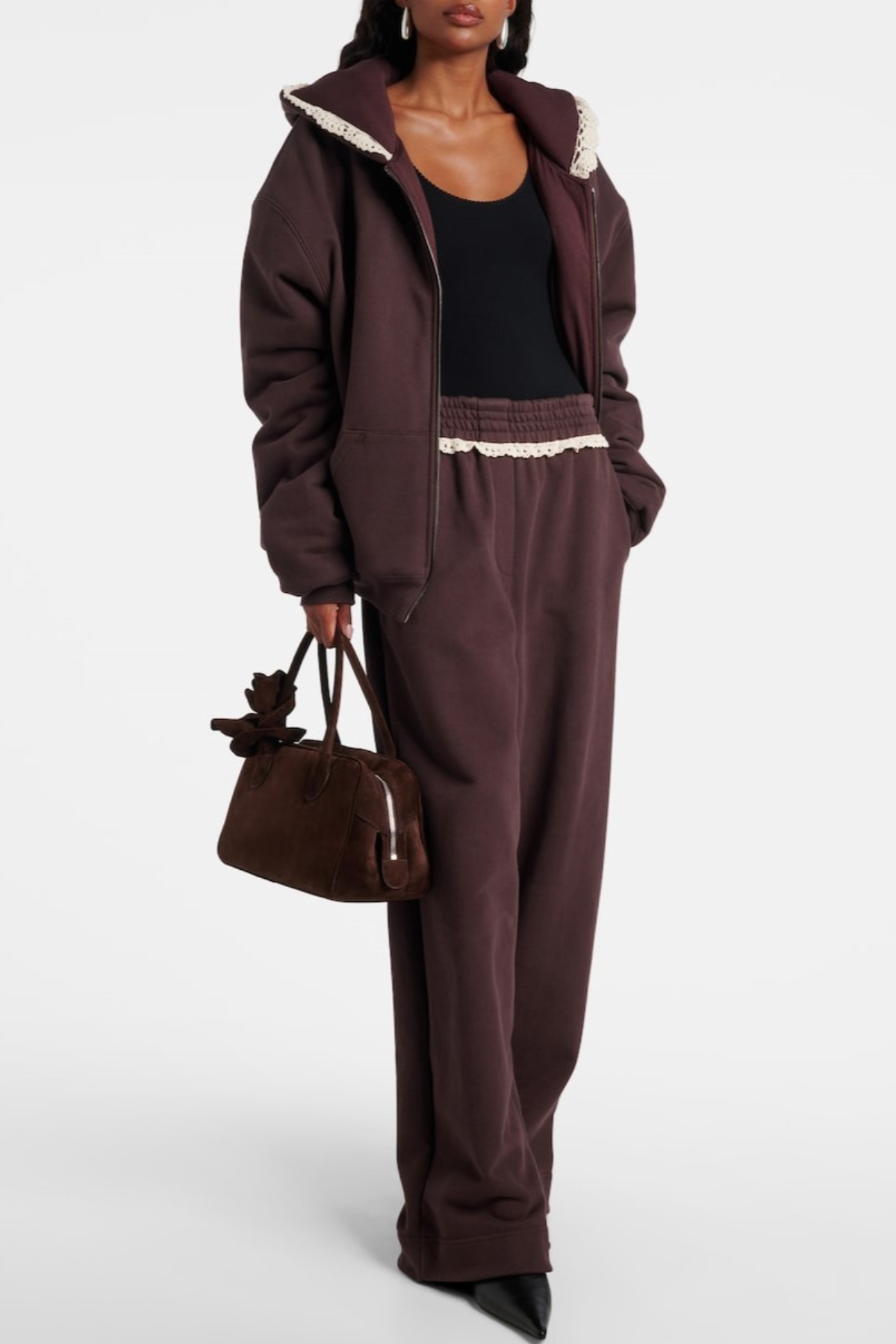 Ardesia Crochet-trimmed Zip-up Hoodie - Chocolate