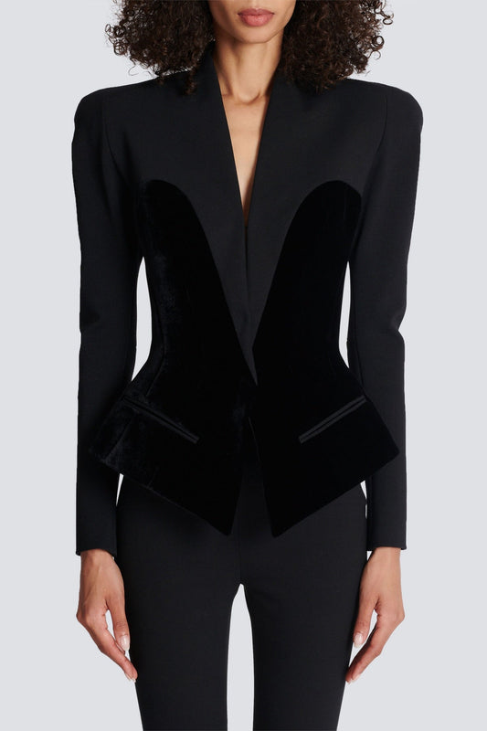 Aress Velvet Collarless Bustier Blazer