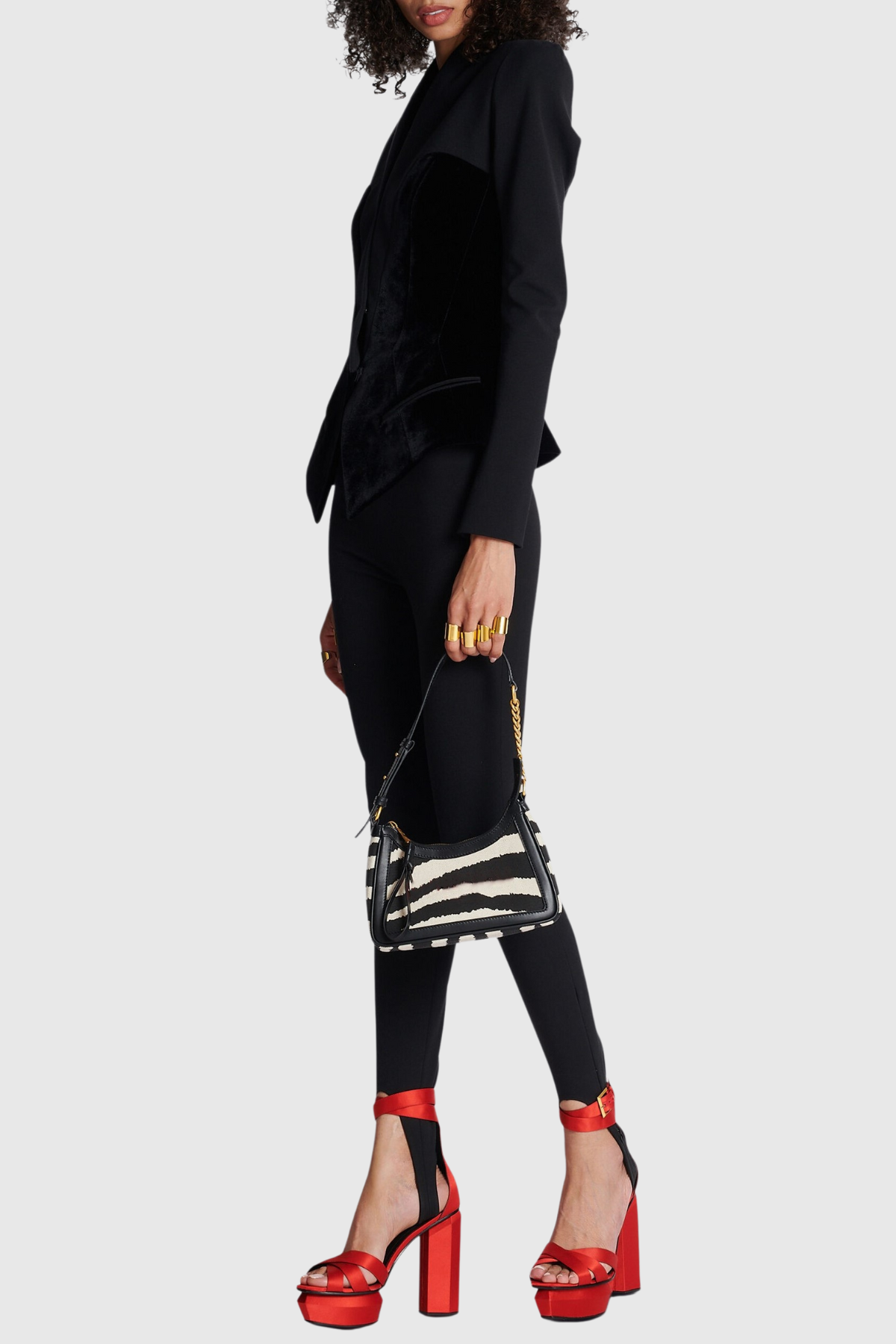 Aress Velvet Collarless Bustier Blazer