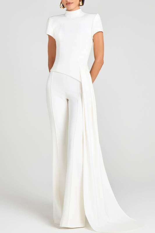 Aro Sculpted High Neck Pants Set - White