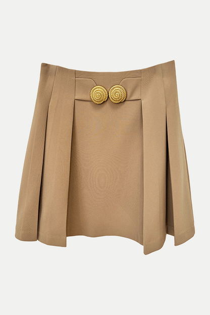Asina Gold Buttoned Mini Skirt - Khaki