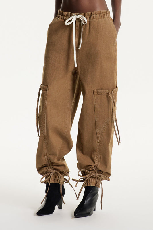 Astrid Drawstring Lace Up Jeans In Khaki