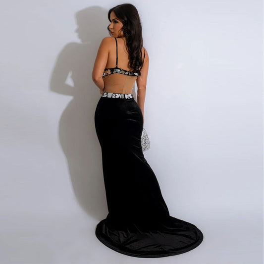 Backless Spaghetti Straps Sequin Mop Dress Sequined Dress for