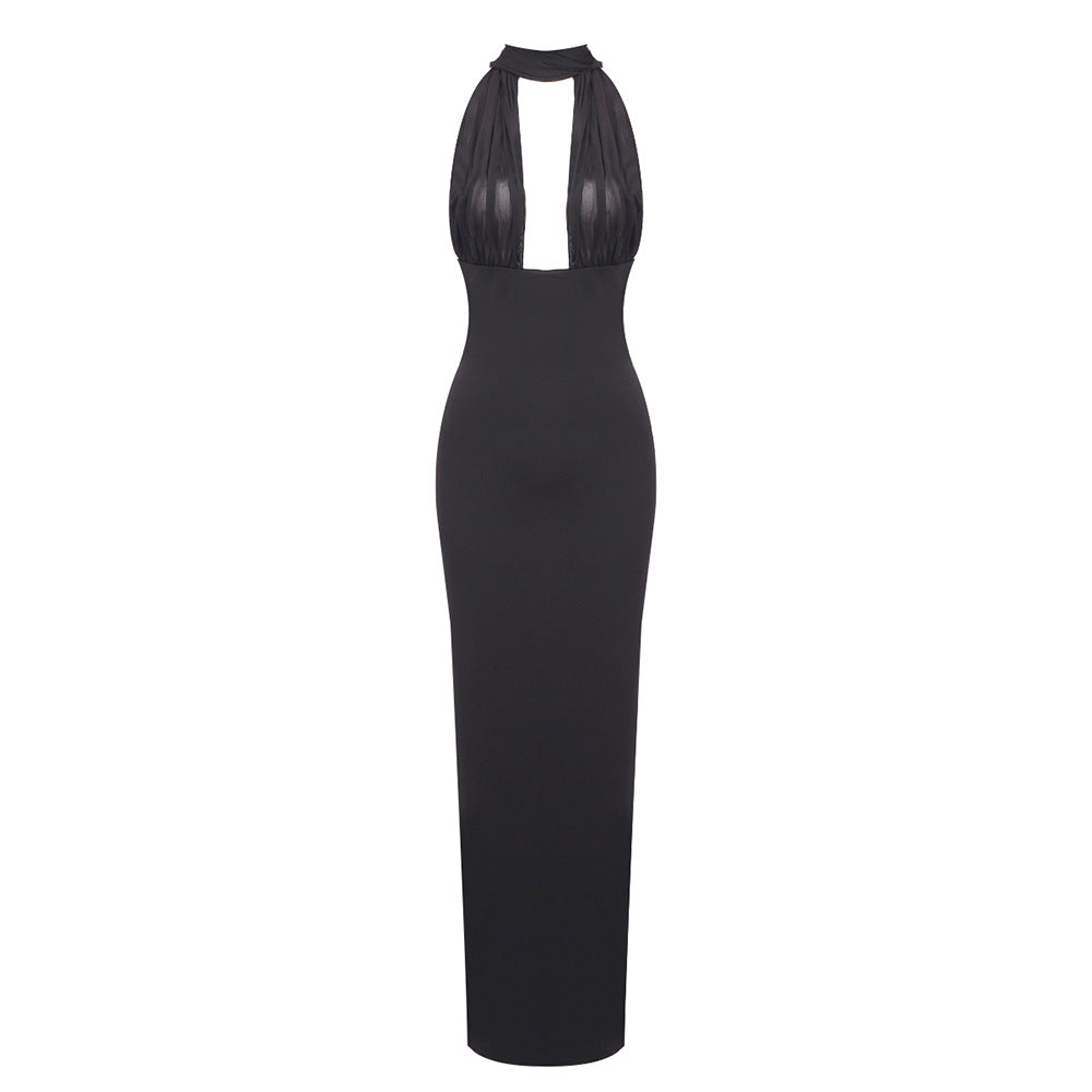 Elegant Black White Slim Halter Maxi Dress One Shoulder Backless Dress