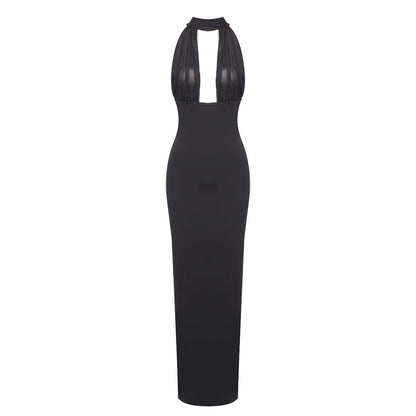 Elegant Black White Slim Halter Maxi Dress One Shoulder Backless Dress