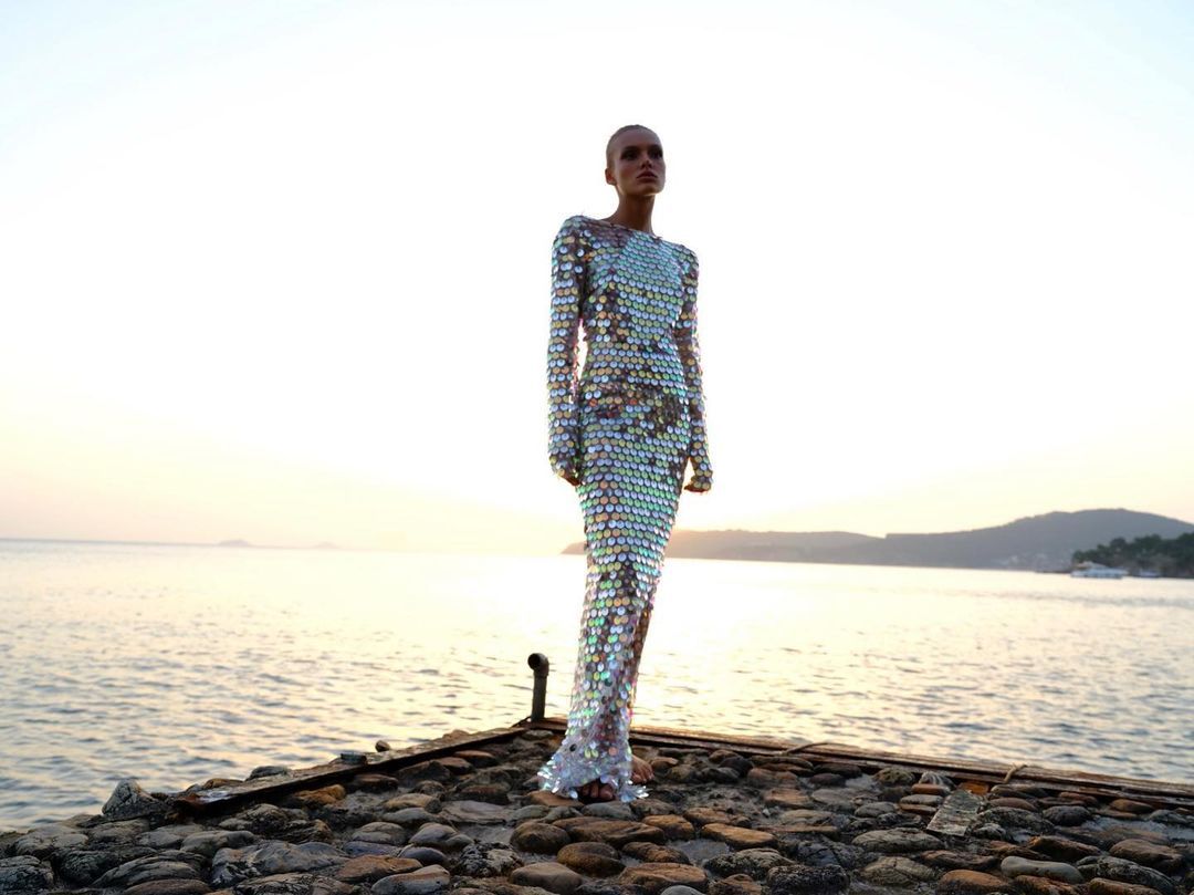 High End Sequined Light Luxury One Shoulder Dress Cocktail Host Annual Meeting