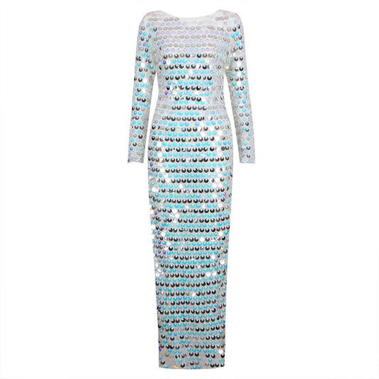 High End Sequined Light Luxury One Shoulder Dress Cocktail Host Annual Meeting