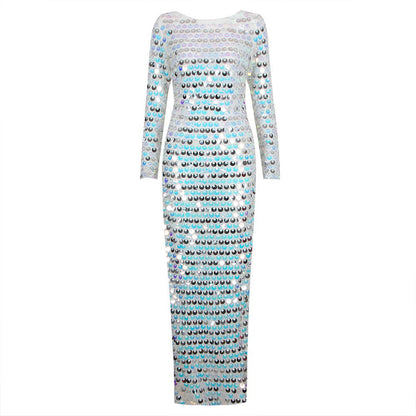 High End Sequined Light Luxury One Shoulder Dress Cocktail Host Annual Meeting