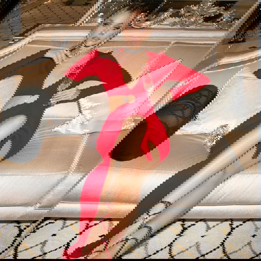 Red Deep V Plunge Side Opening Metal Ring Maxi Dress Black Christmas