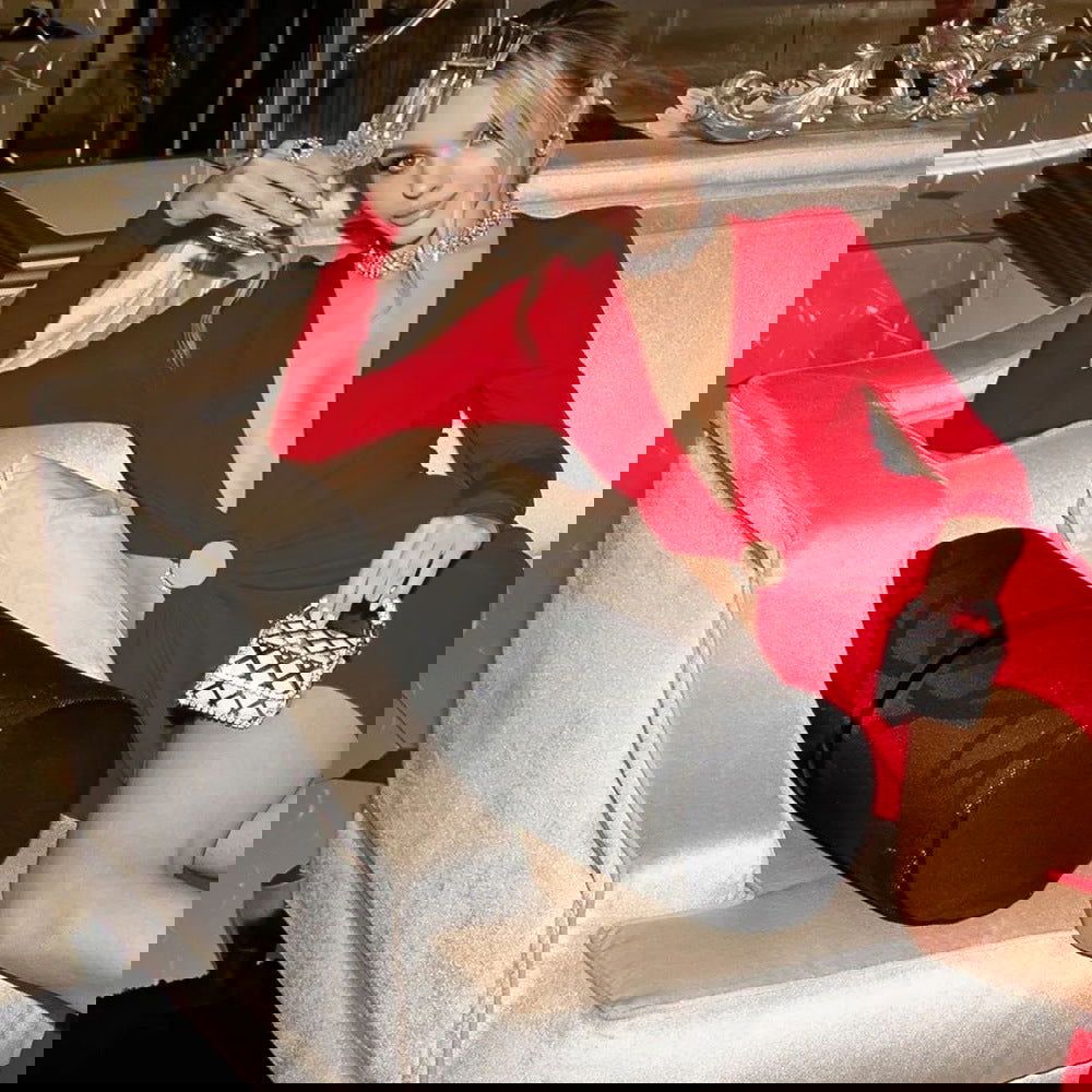 Red Deep V Plunge Side Opening Metal Ring Maxi Dress Black Christmas