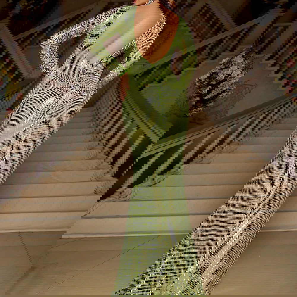 Slim Fit Long Sleeved Mopping Party Cocktail Sequined Evening Dress