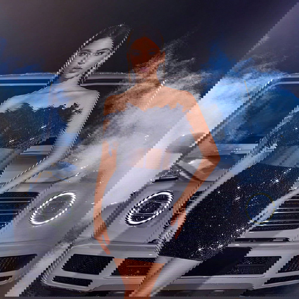 Velvet Sequined Feather Cocktail Hip Tube Top Dress