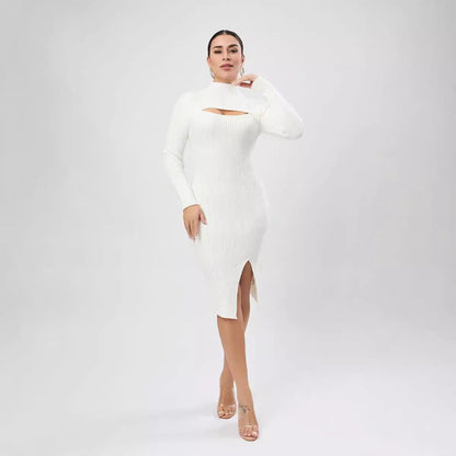 Half Turtleneck Chest Hollow Out Cutout Design Sweater Skinny Slimming Dress