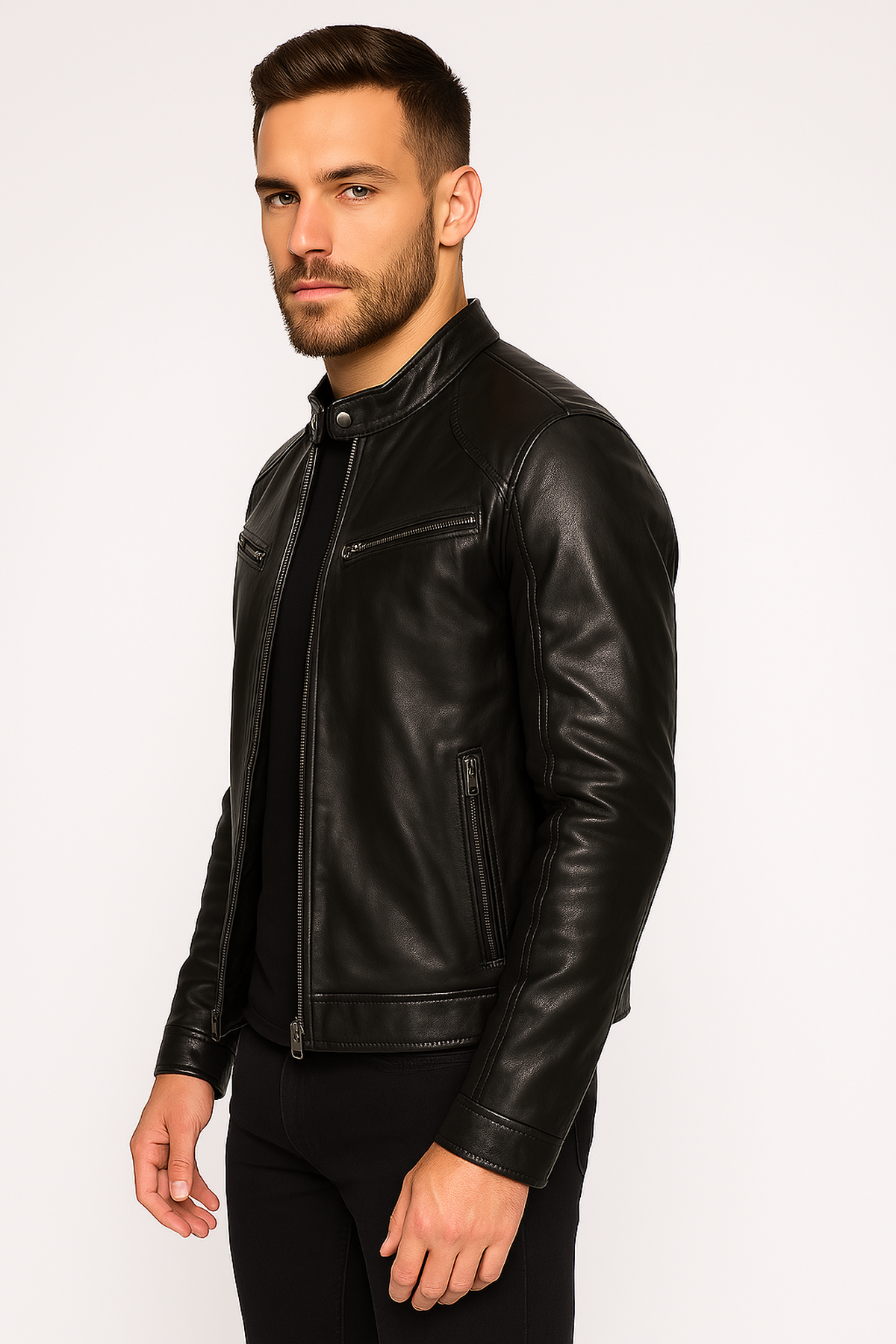 Axel Faux Leather Biker Jacket | Zip Closure | Stand Collar