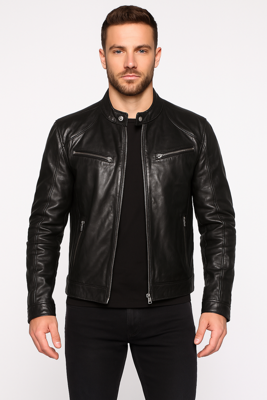 Axel Faux Leather Biker Jacket | Zip Closure | Stand Collar