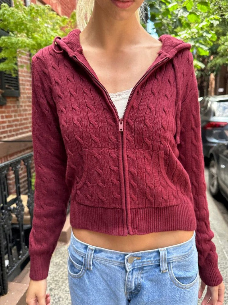 Ayla Cable Knit Zip Up Hoodie