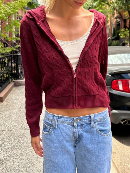 Ayla Cable Knit Zip Up Hoodie