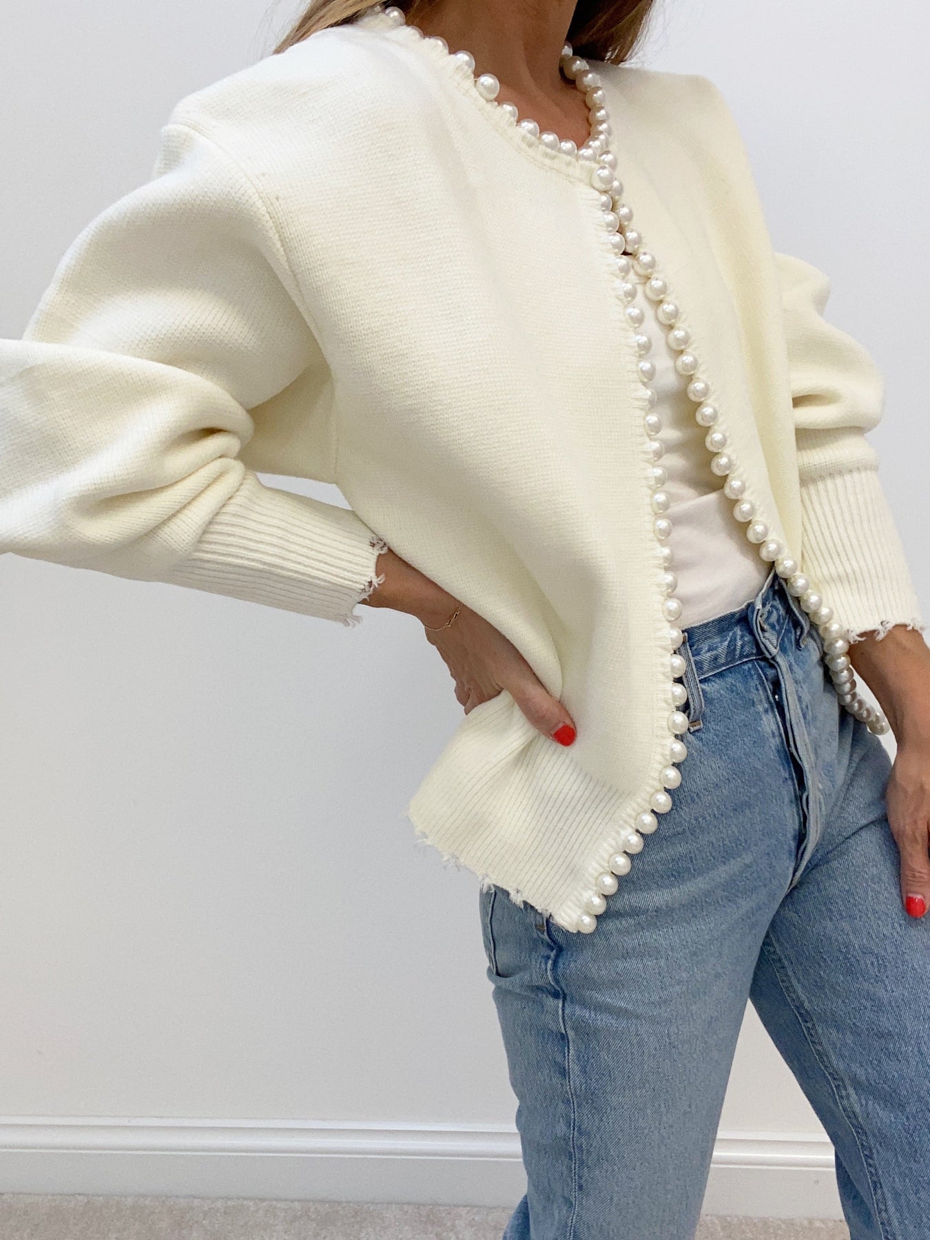 Pearl Trim  Knit Cardigan