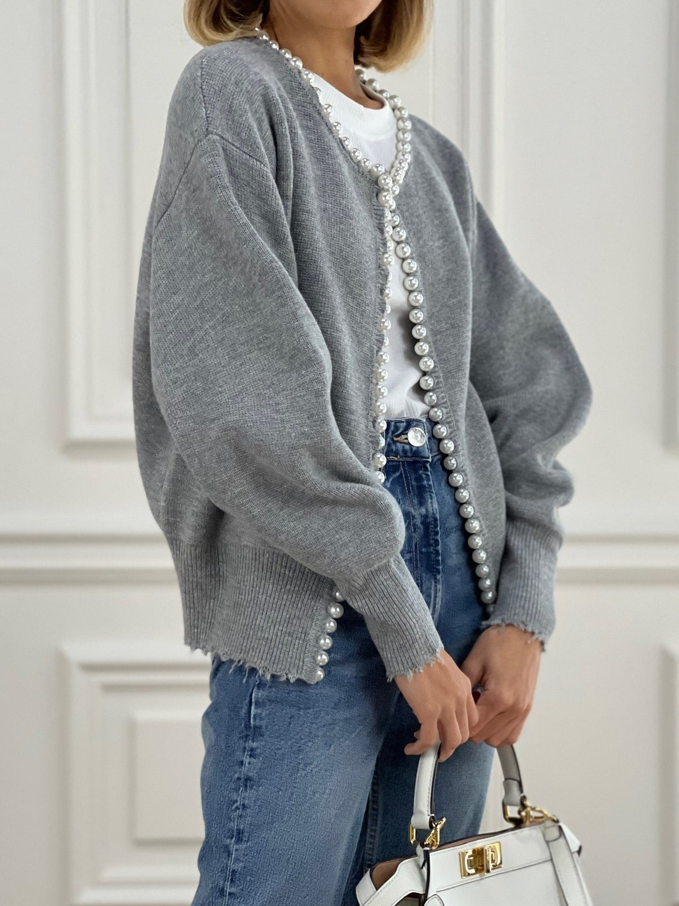 Pearl Trim  Knit Cardigan