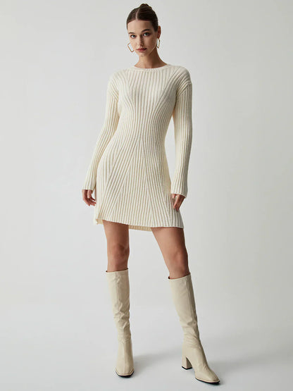 Maison Ribbed Knit Sweater Dress | Long Sleeve | Slim Fit Mini