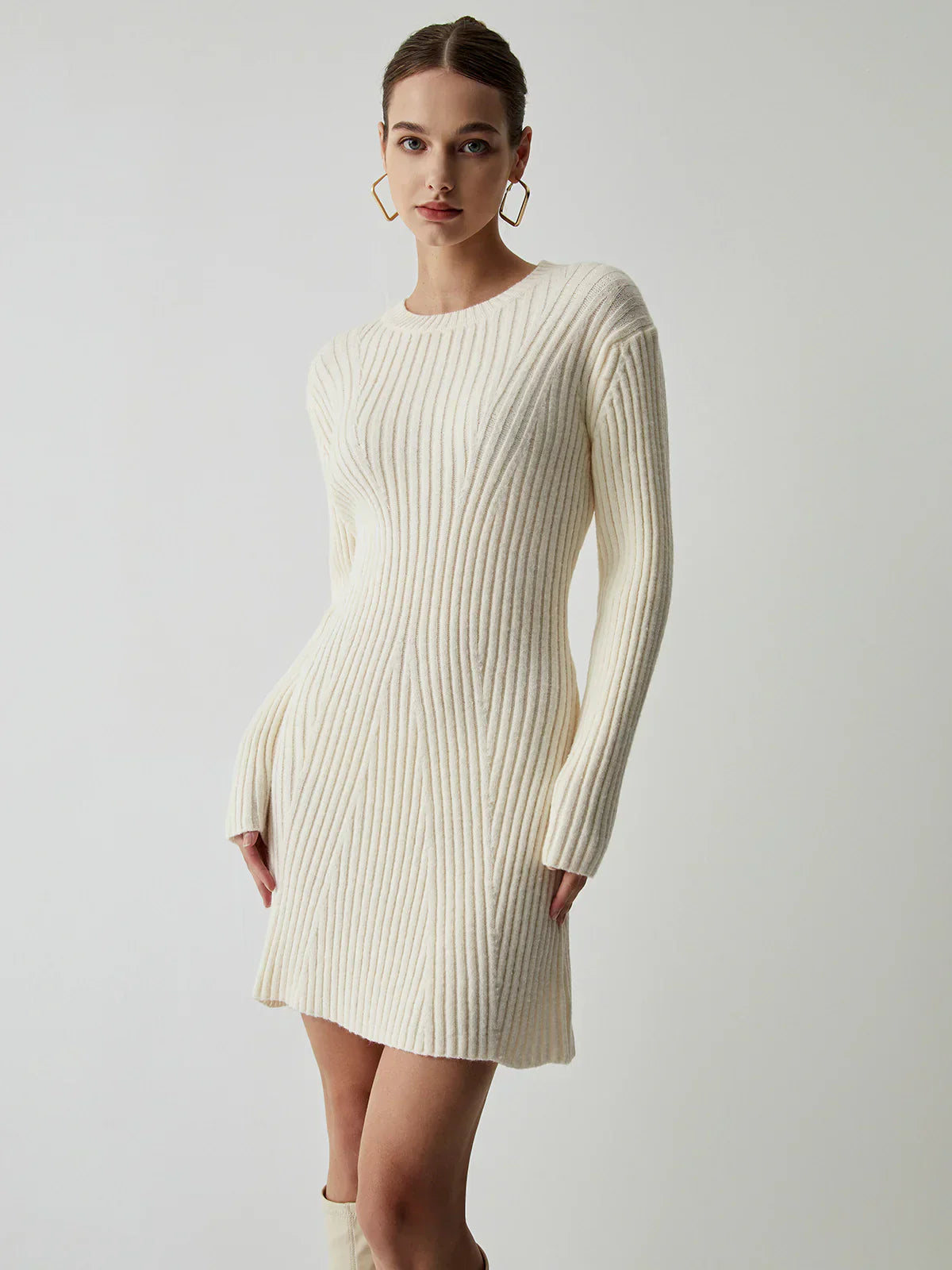 Maison Ribbed Knit Sweater Dress | Long Sleeve | Slim Fit Mini