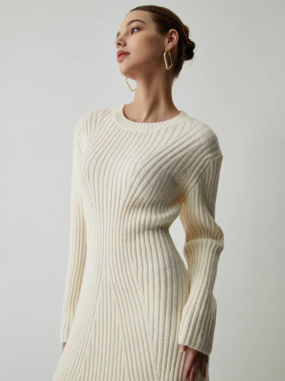 Maison Ribbed Knit Sweater Dress | Long Sleeve | Slim Fit Mini