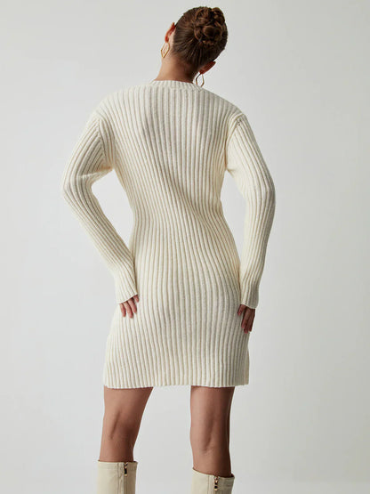 Maison Ribbed Knit Sweater Dress | Long Sleeve | Slim Fit Mini
