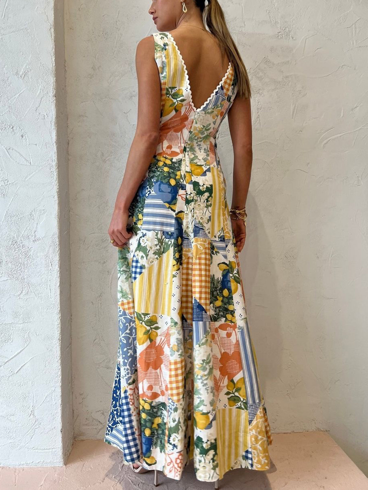 Boho Patchwork Print Maxi Dress – Lemon Garden Edition