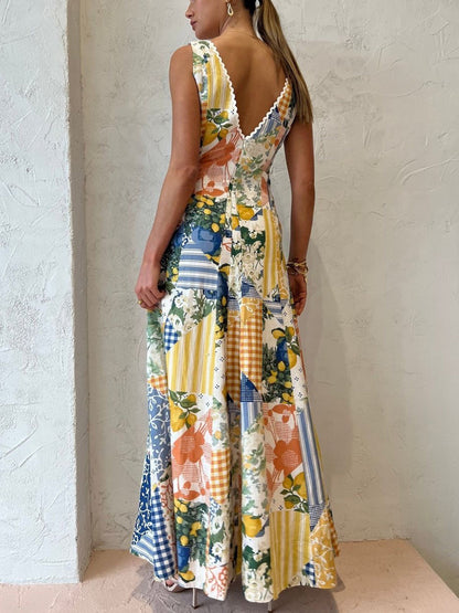 Boho Patchwork Print Maxi Dress – Lemon Garden Edition