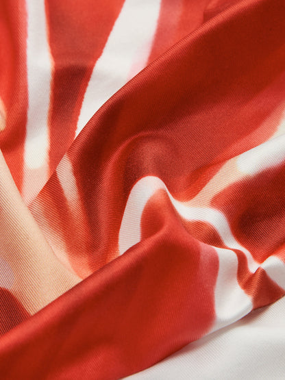 White Floral Bodycon Maxi Dress – Tropical Red Lily Print