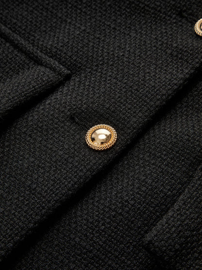 Maison Black Tweed Jacket | Gold Buttons | Structured Short Fit