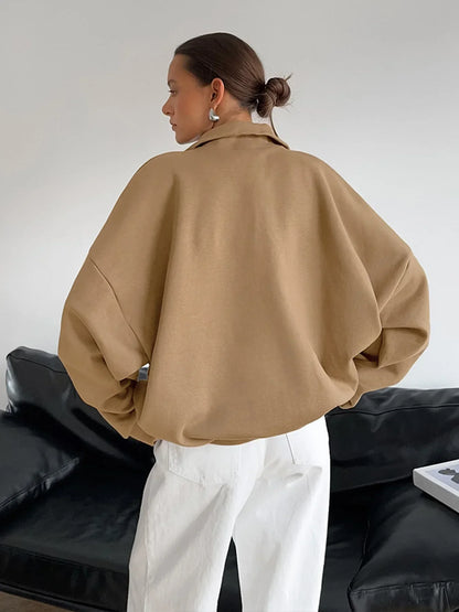 Maison Lapel Zipper Pullover Sweatshirt | Relaxed Fit | Autumn Winter