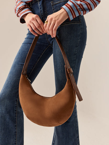 Crescent Suede Brown Shoulder Bag
