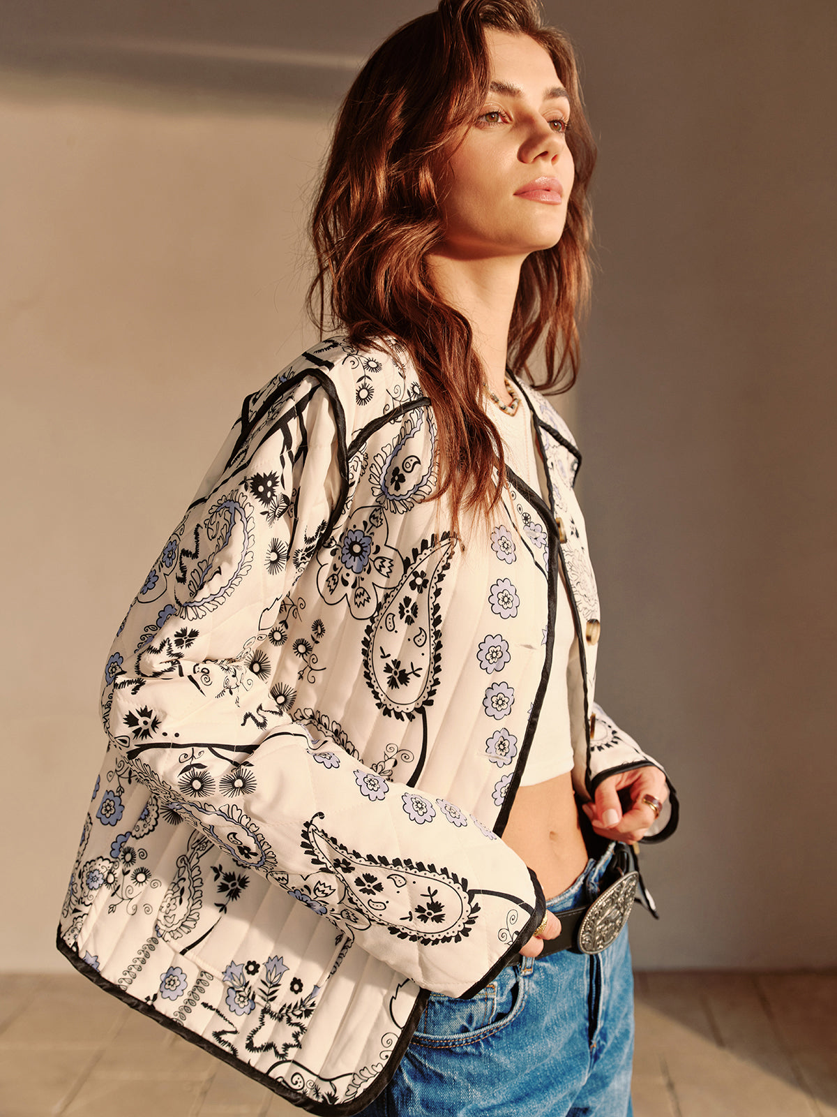 Embroidered Cotton Jacket | Floral Print | Bohemian-Inspired