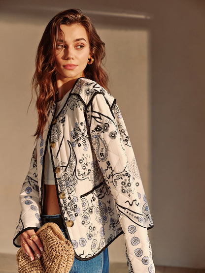 Embroidered Cotton Jacket | Floral Print | Bohemian-Inspired