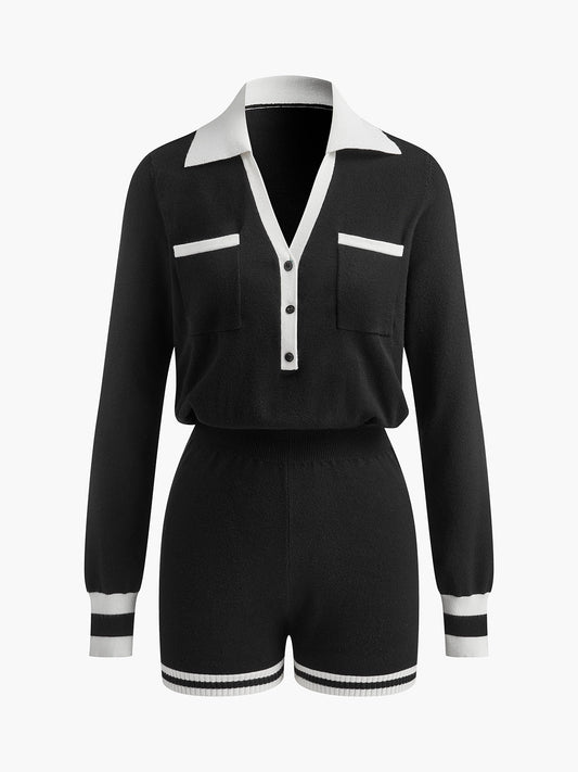 Contrast-Trim Knit Polo Top & Shorts Set