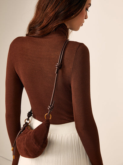 Mocha Suede Knot Shoulder Bag