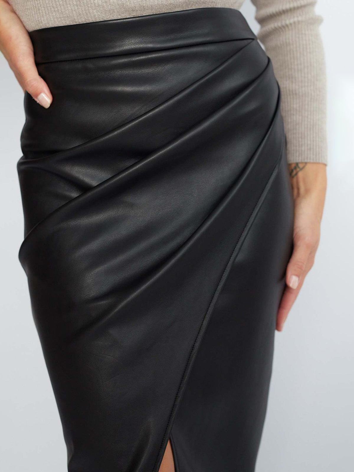 Faux Leather Wrap Skirt