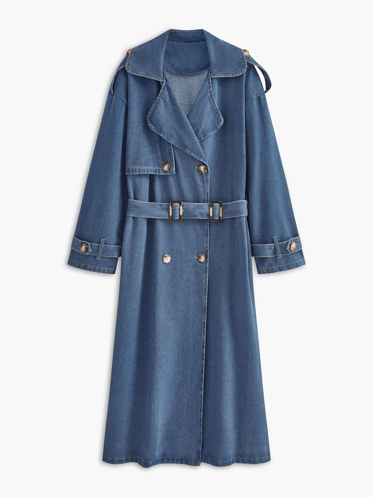 Maison Denim Trench Coat | Double-Breasted | Belted Long Fit