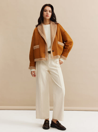 Maison Camel Contrast Jacket | Fold Collar | Soft Textured Finish