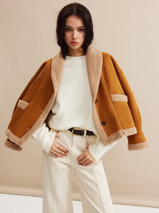 Maison Camel Contrast Jacket | Fold Collar | Soft Textured Finish